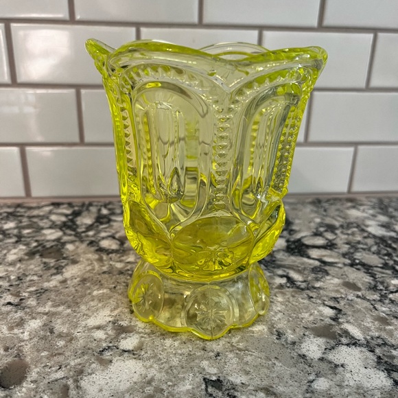 Moon and Star Vaseline Glass Compote! - Picture 4 of 9